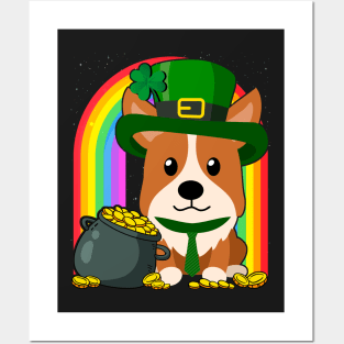 Corgi Rainbow Irish Clover St Patrick Day Dog Gift graphic Posters and Art